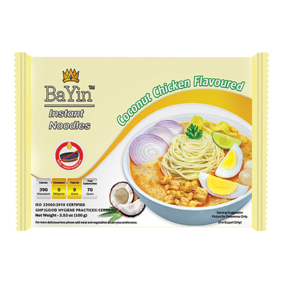 BaYin - Coconut Chicken Flavoured Instant Noodle (Soup) (100g) ဘုရင် - အုန်းနို့ခေါက်ဆွဲ အရသာ