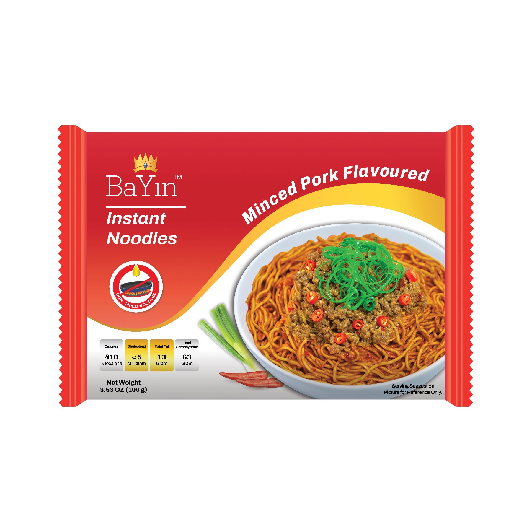 BaYin - Minced Pork (Artificial) Flavored Instant Noodle  (100g) ဘုရင်တံဆိပ် ဝက်စပ်အရသာ ခေါက်ဆွဲသုပ်