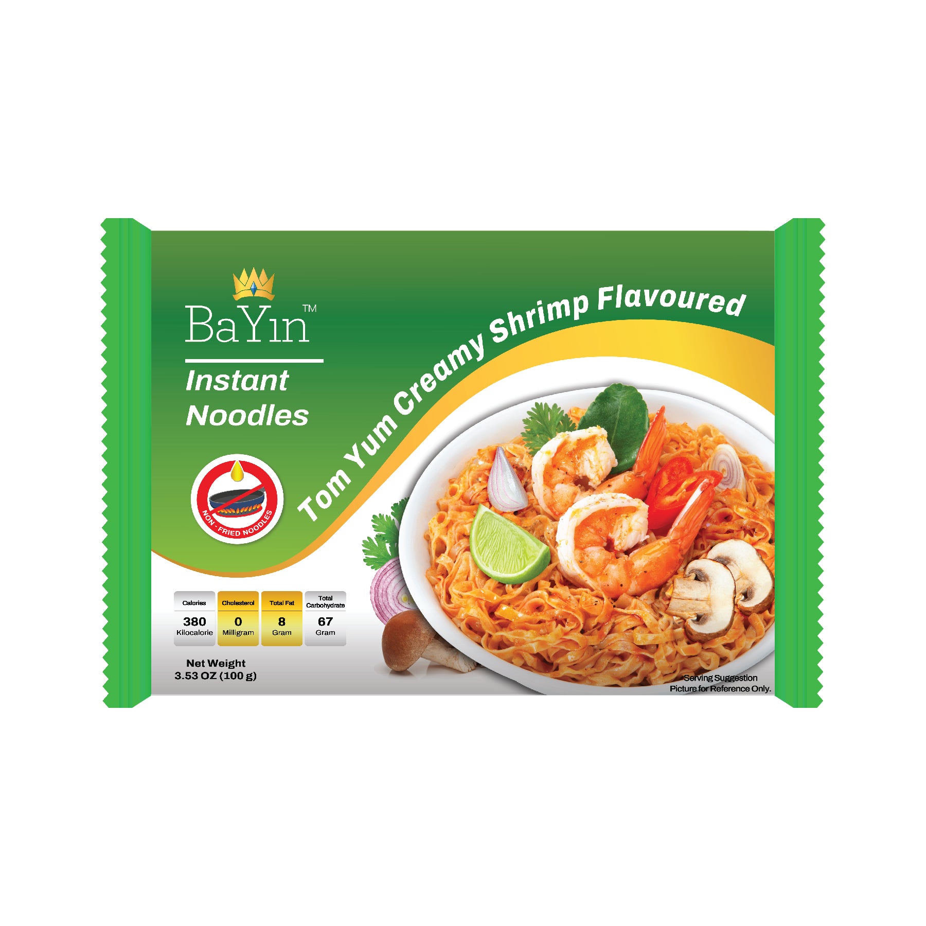 BaYin - Tom Yum Creamy Shrimp Flavored Instant Noodle (100g) ဘုရင်တံဆိပ် ပုဇွန်မလိုင်ချဉ်စပ် အရသာ ခေါက်ဆွဲသုပ်