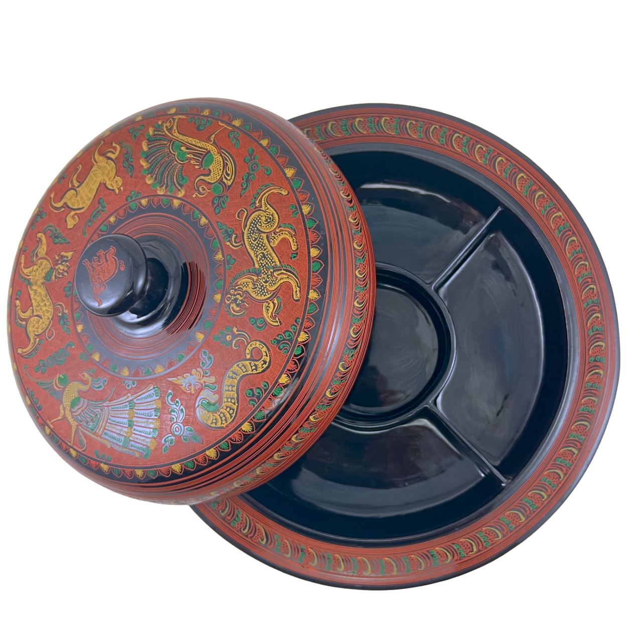 Myanmar Lacquerware Tea Leaf Salad Serving Bold, 8 inches - 2