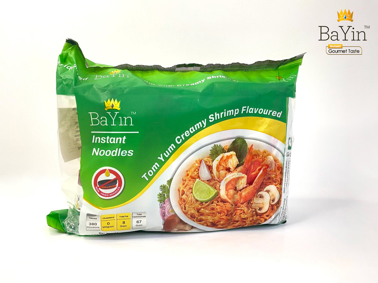 BaYin - Tom Yum Creamy Shrimp Flavored Instant Noodle (100g) ဘုရင်တံဆိပ် ပုဇွန်မလိုင်ချဉ်စပ် အရသာ ခေါက်ဆွဲသုပ်