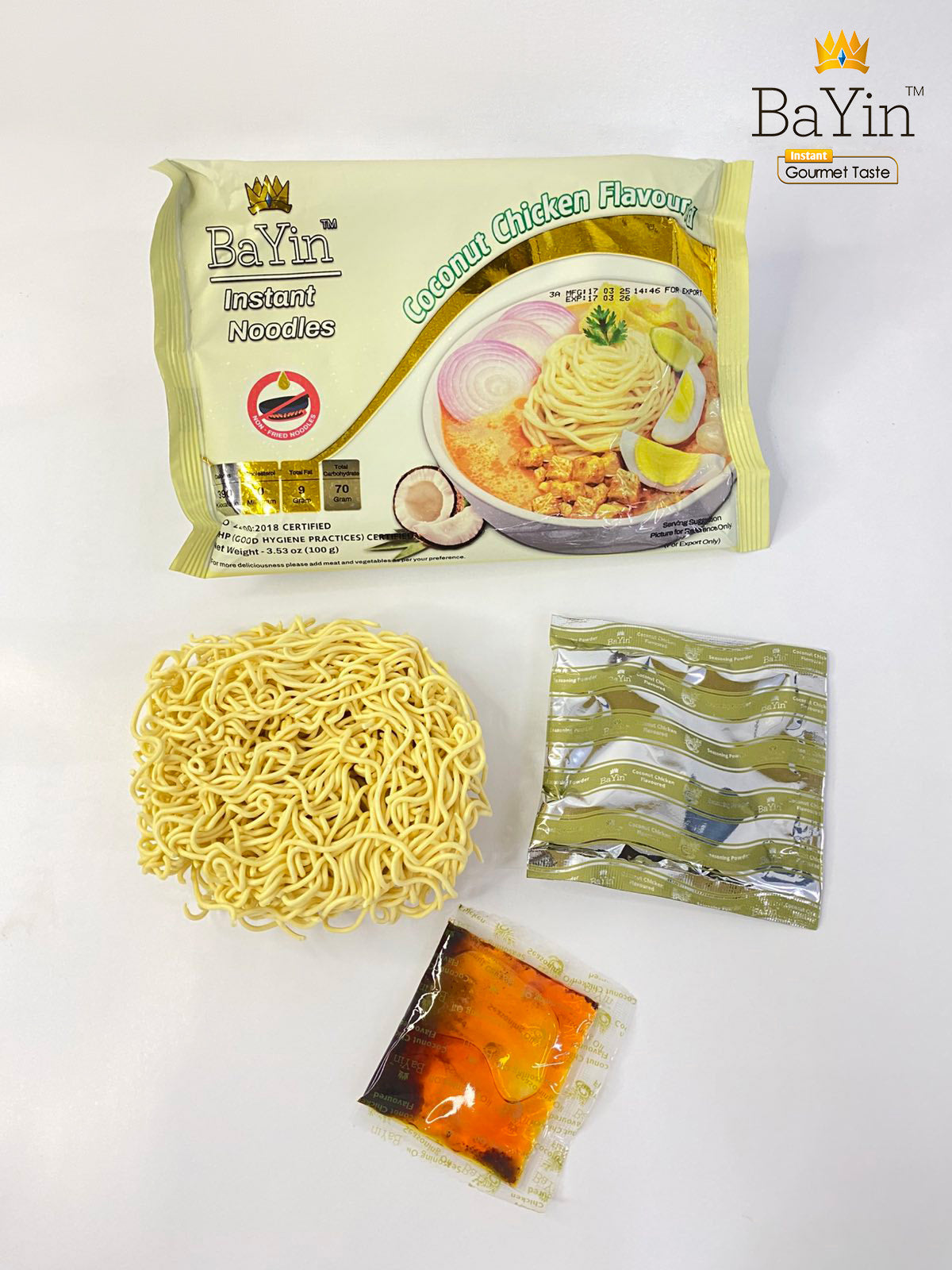 BaYin - Coconut Chicken Flavoured Instant Noodle (Soup) (100g) ဘုရင် - အုန်းနို့ခေါက်ဆွဲ အရသာ