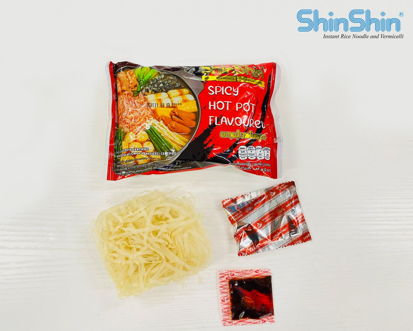 Shin Shin Instant Rice Vermicelli (Spicy Hot Pot Flavour) 58g ဟော့ပေါ့အစပ်အရသာ