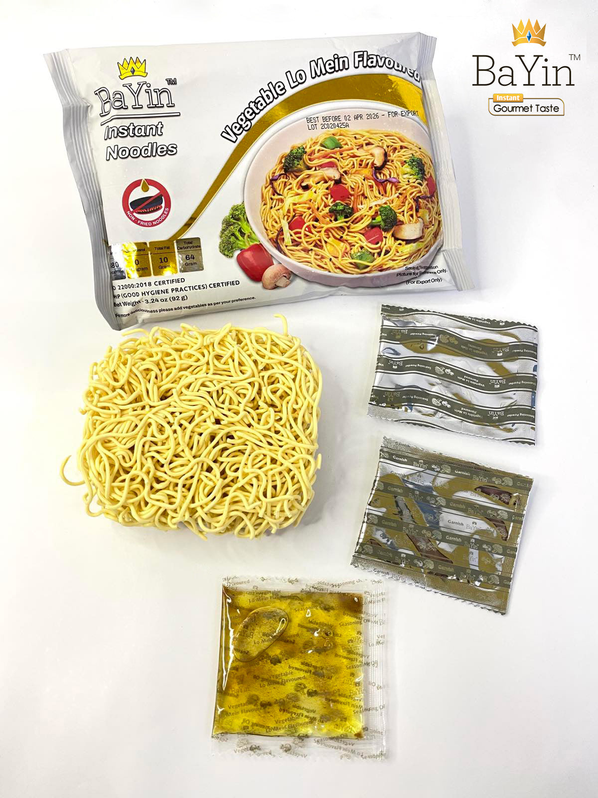 BaYin - Vegetable Lo Mein Flavoured Instant Noodle (Dry) (92g) ဘုရင်-သက်သတ်လွတ်ခေါက်ဆွဲကြော်