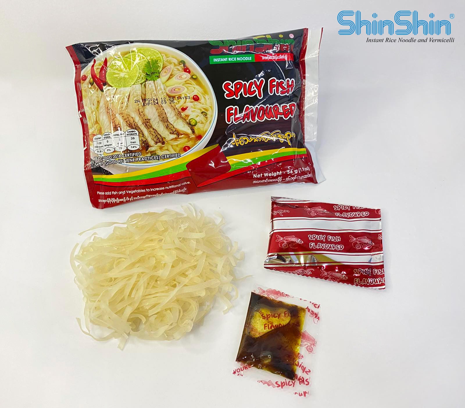 Shin Shin Instant Rice Vermicelli (Spicy Fish Flavor) 56g ရှင်းရှင်းငါးသောက်ဆမ်းအရသာ