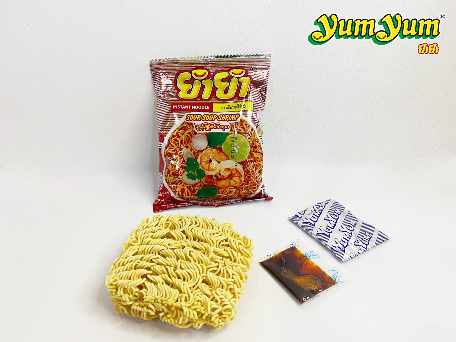 Yum Yum - Sour Soup Shrimp Flavor  Instant Noodle (60g) ယမ်ယမ်ပုစွန်ချည်စပ်အရသာ