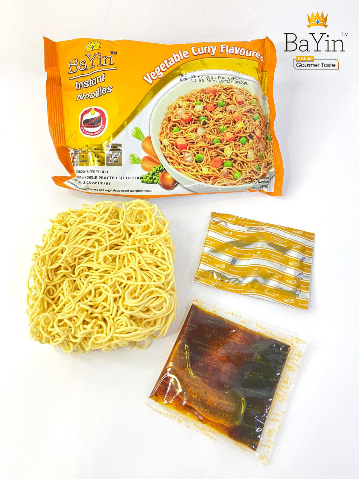 BaYin - Vegetable Curry Flavoured Instant Noodle (Dry) (98g) ဘုရင်-သက်သတ်လွတ်မဆလာအရသာ