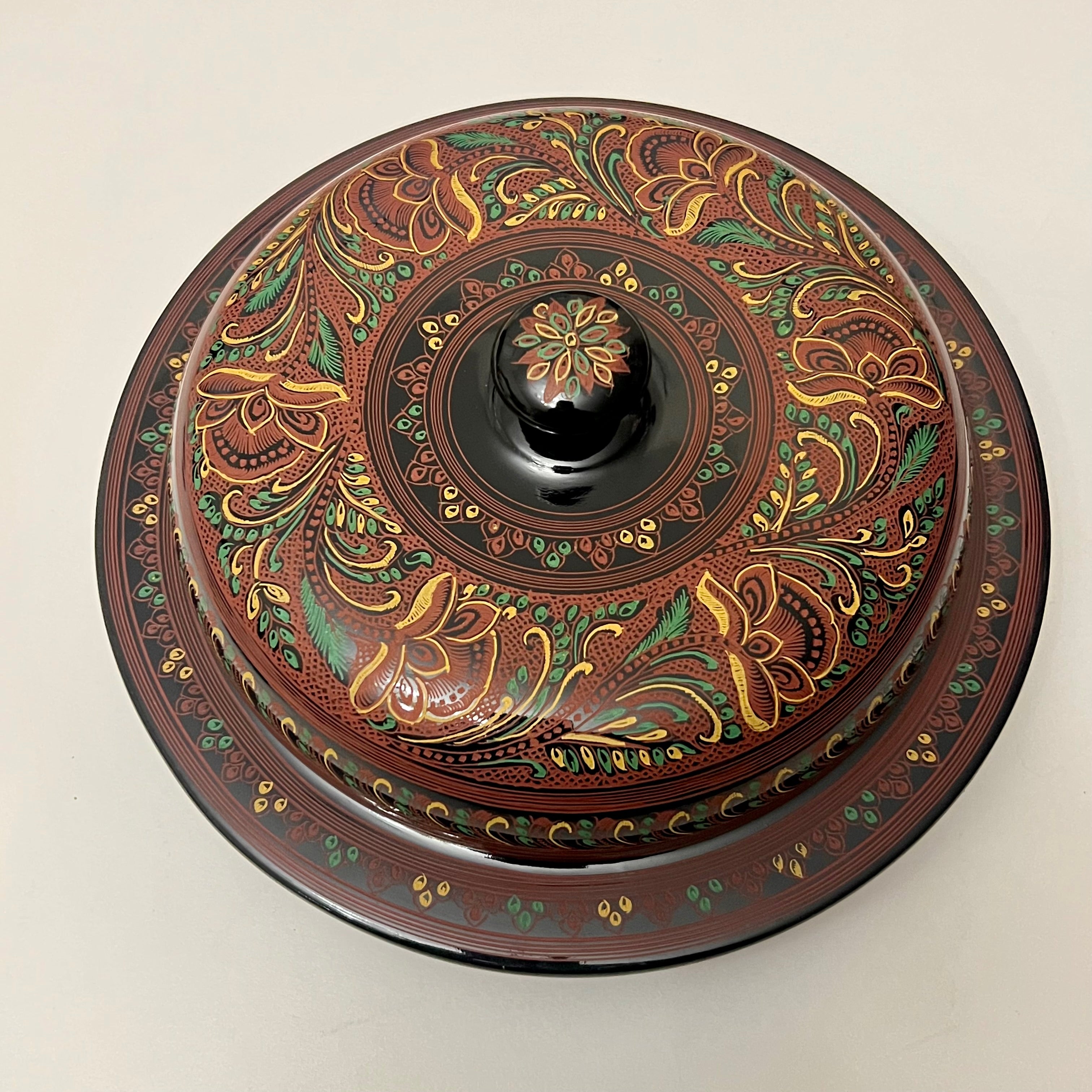 Myanmar Lacquerware Tea Leaf Salad Serving Bold, 8 inches - 6