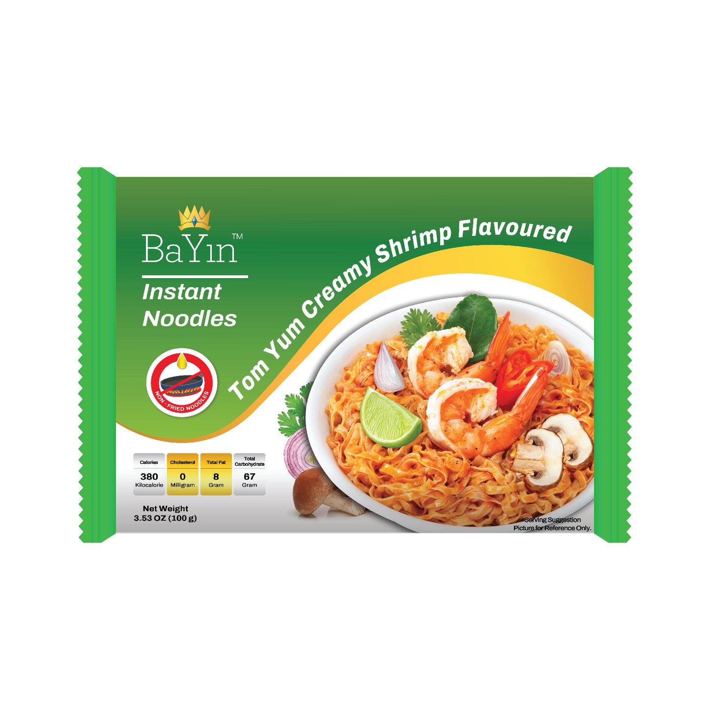 BaYin - Tom Yum Creamy Shrimp Flavored Instant Noodle ဘုရင်တံဆိပ် ပုဇွန်မလိုင်ချဉ်စပ် အရသာ ခေါက်ဆွဲသုပ်