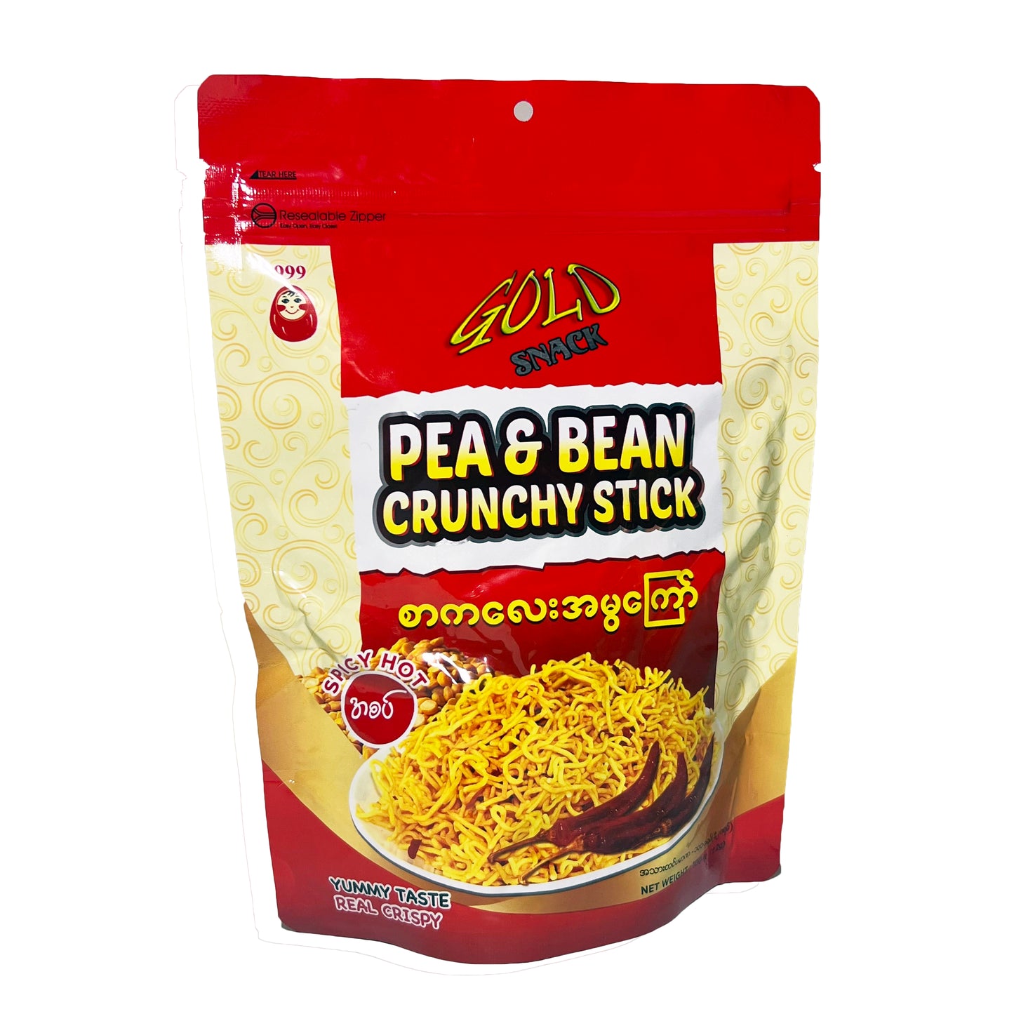 Gold Snack - Pea & Bean Crunchy Stick (Spicy)(စာကလေးအမွကြော်အစပ်)