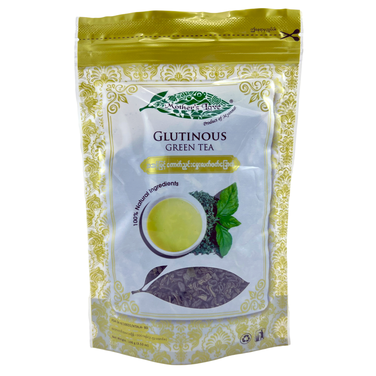 Mother's Love - Glutinous Green Tea (100g) ကောက်ညှင်းမွှေးလက်ဖက်ခြောက်